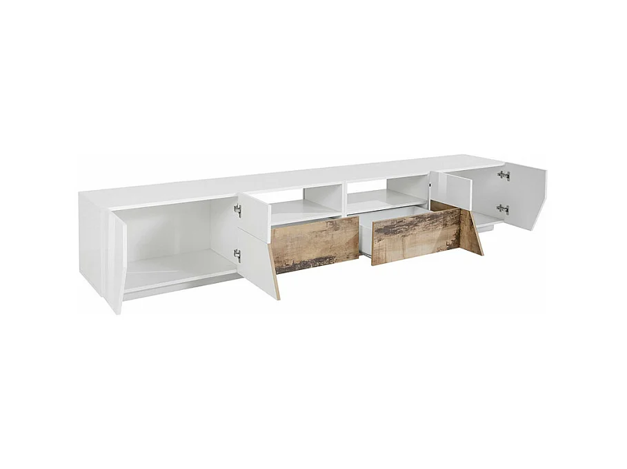 Mobile TV salotto 260x43cm parete moderna legno bianco Scala