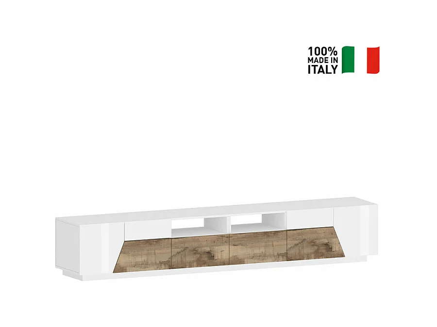 Mobile TV salotto 260x43cm parete moderna legno bianco Scala