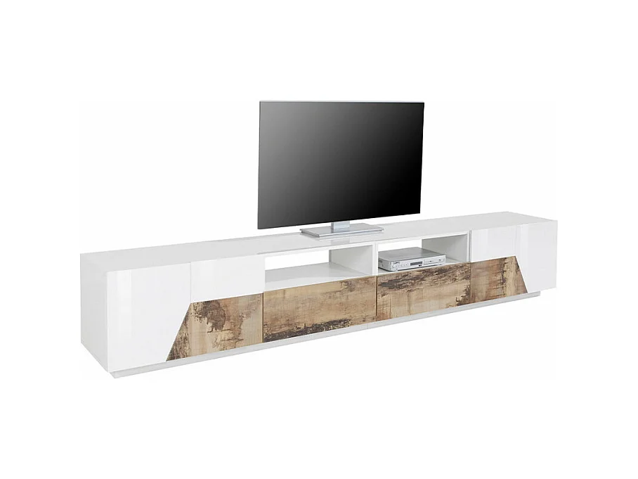 Mobile TV salotto 260x43cm parete moderna legno bianco Scala
