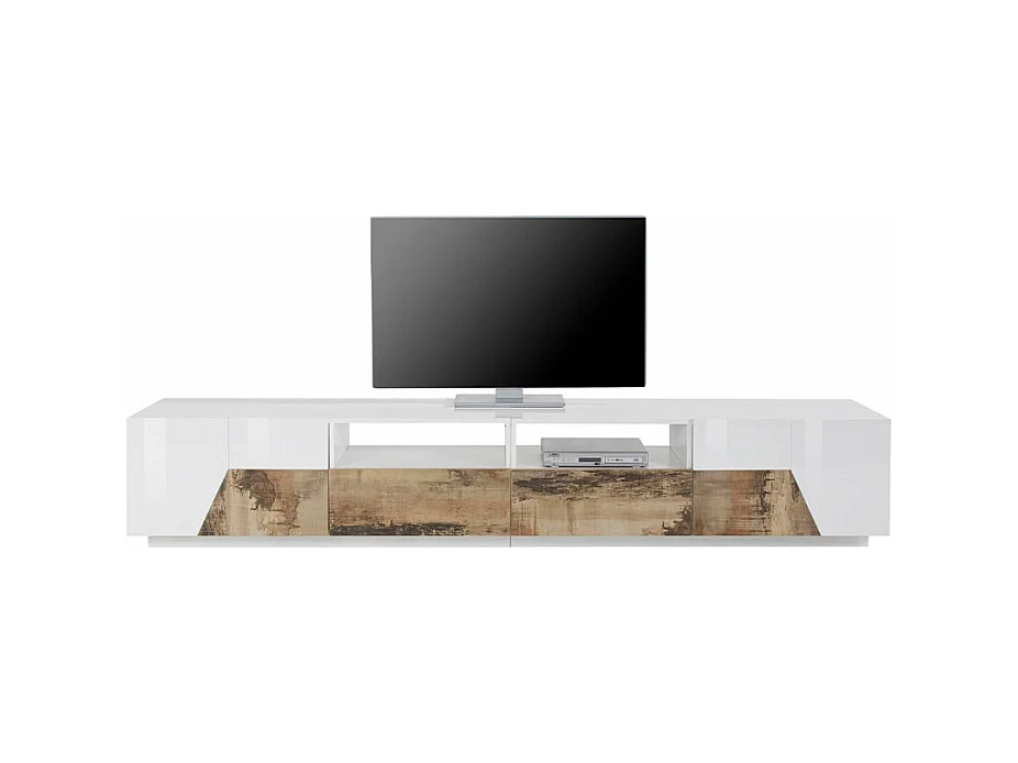Mobile TV salotto 260x43cm parete moderna legno bianco Scala