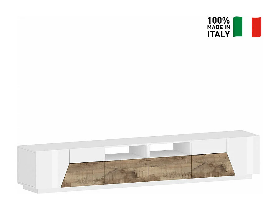 Mobile TV salotto 260x43cm parete moderna legno bianco Scala