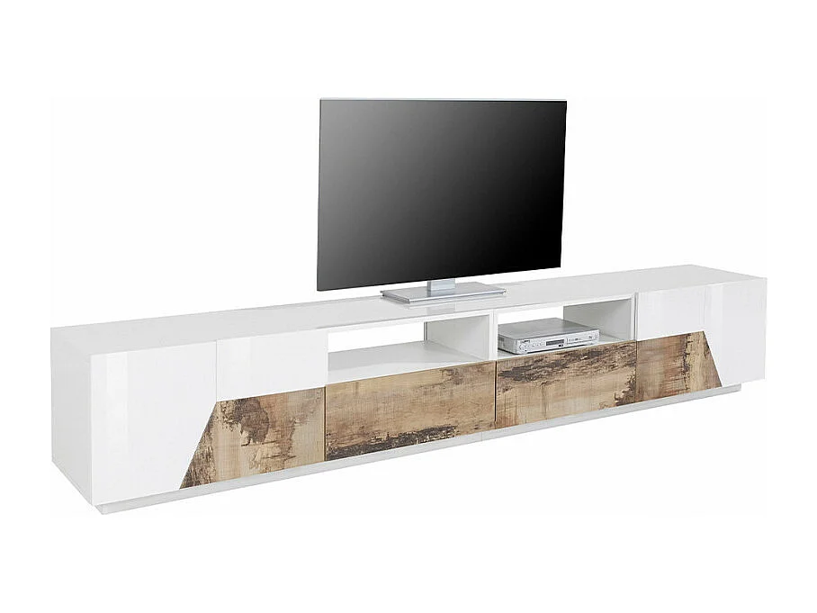 Mobile TV salotto 260x43cm parete moderna legno bianco Scala