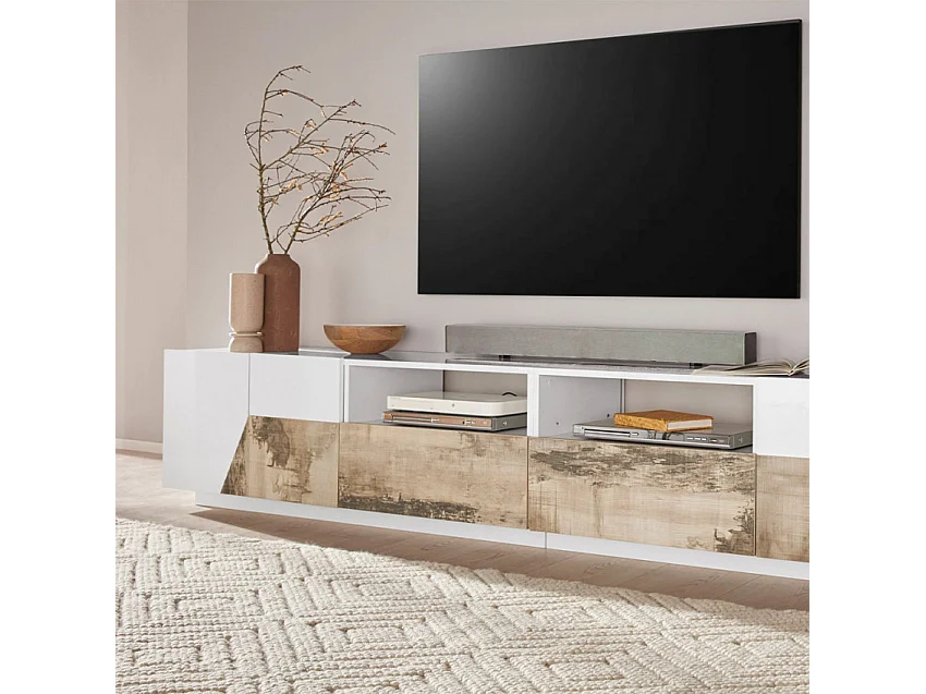 Mobile TV salotto 260x43cm parete moderna legno bianco Scala