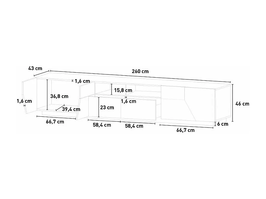 Mobile TV salotto 260x43cm parete moderna legno bianco Scala