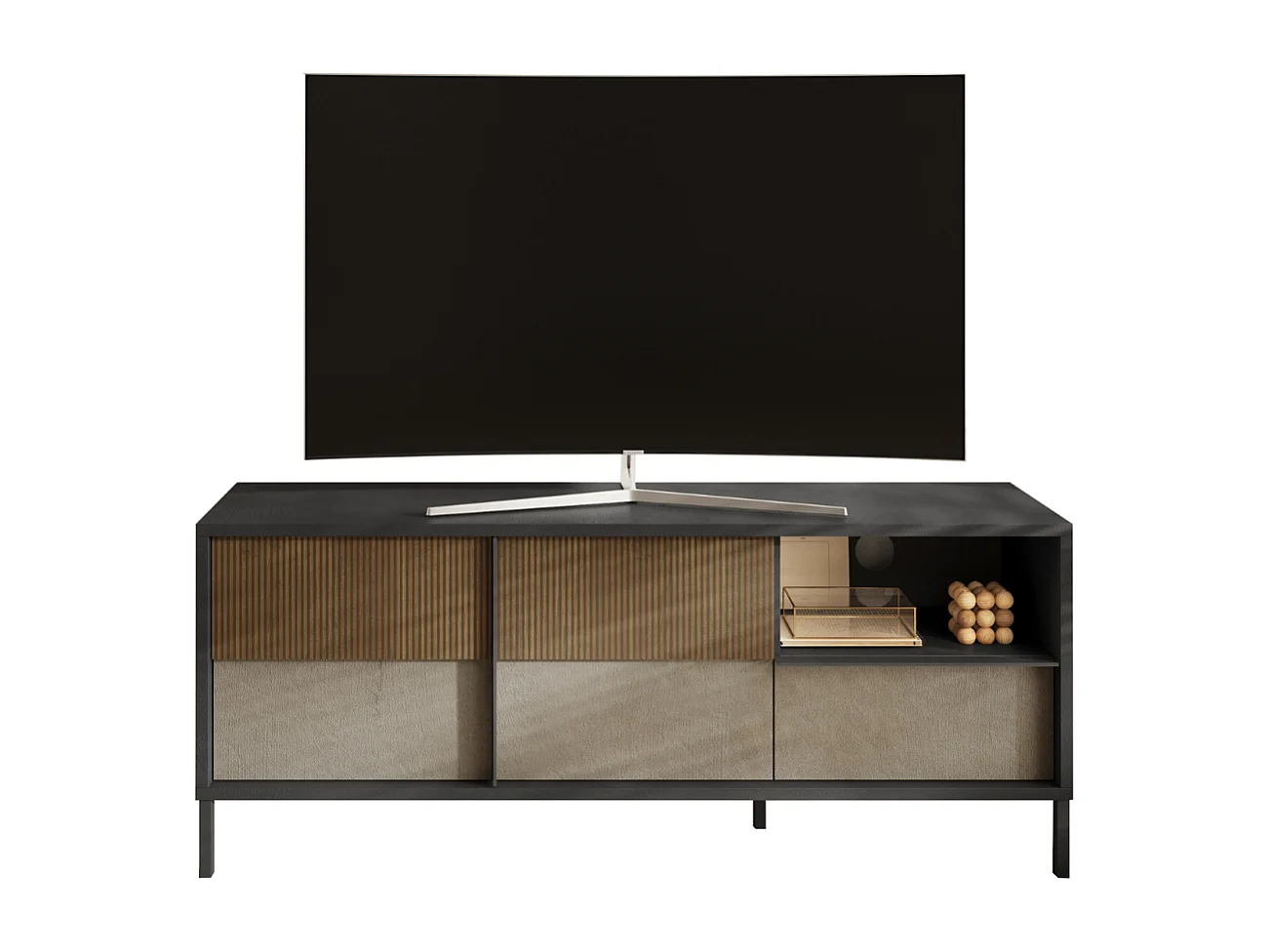 Pequeño mueble TV 2 puertas, 1 cajón y 1 nicho L156 cm - EVEREST