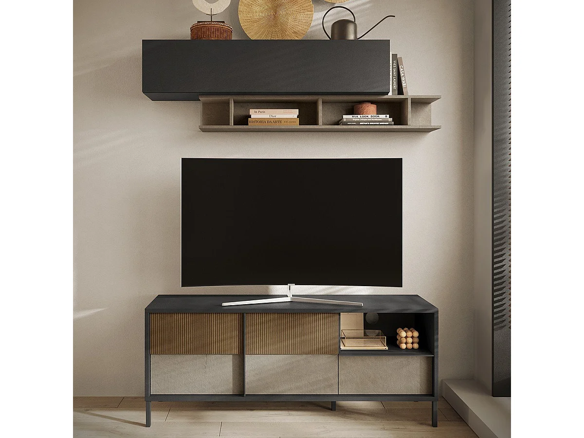 Pequeño mueble TV 2 puertas, 1 cajón y 1 nicho L156 cm - EVEREST