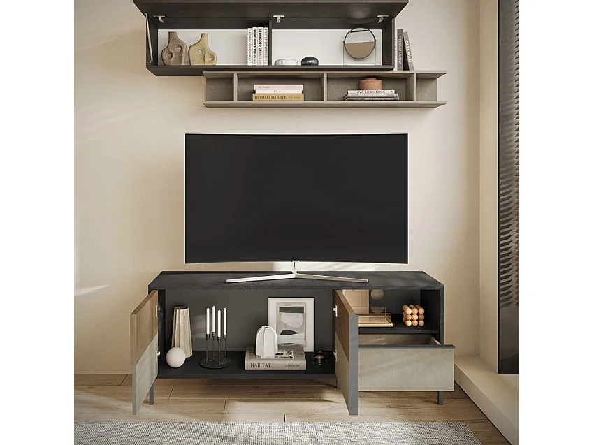 Pequeño mueble TV 2 puertas, 1 cajón y 1 nicho L156 cm - EVEREST