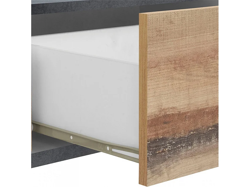 Meuble TV 200x40 cm 2 portes 2 tiroirs bois ardoise Noix