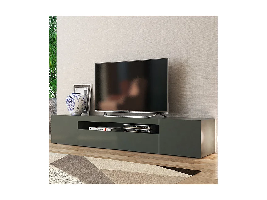 Meuble TV avec portes et tiroirs à abattant 200 cm design Hikari