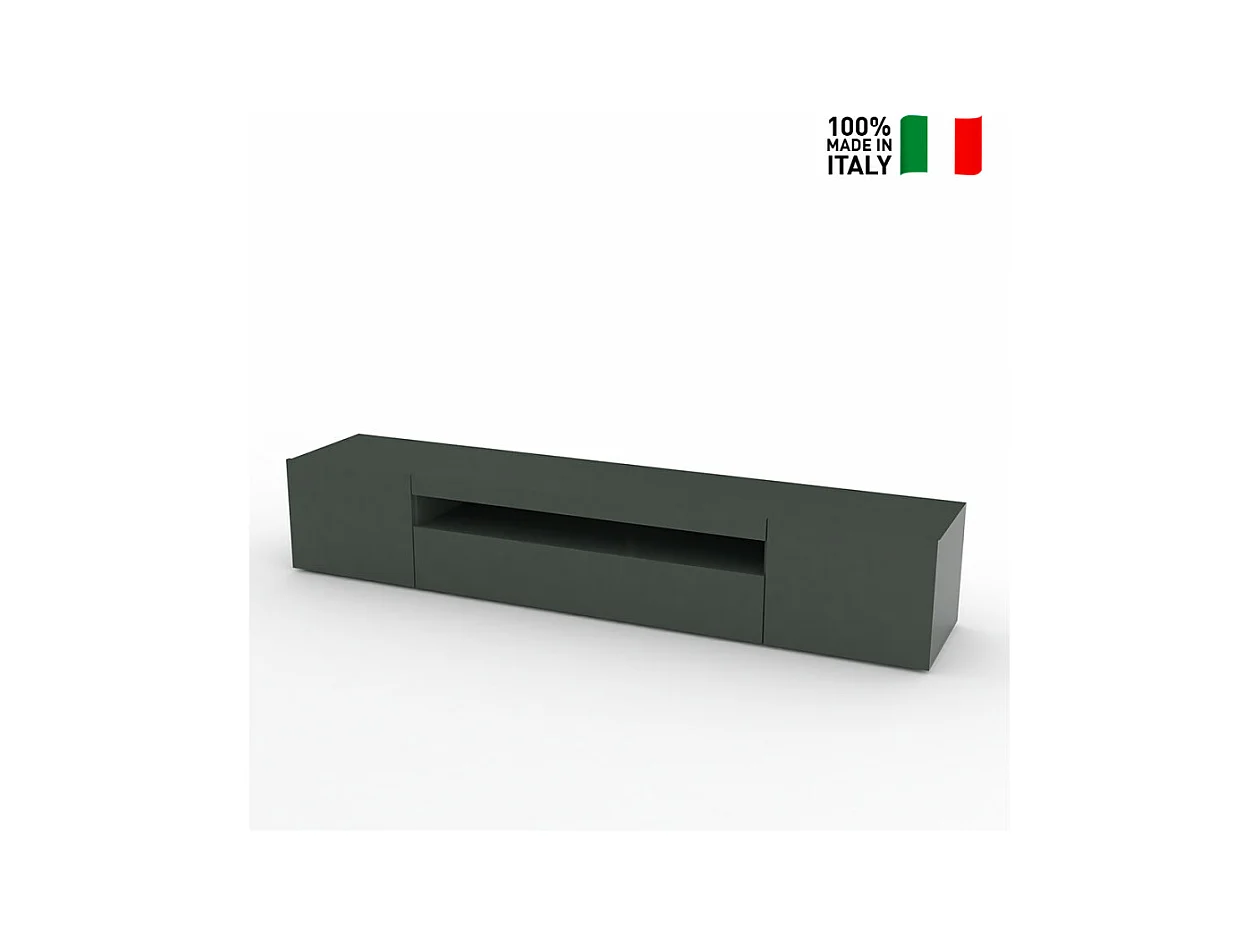 Meuble TV avec portes et tiroirs à abattant 200 cm design Hikari