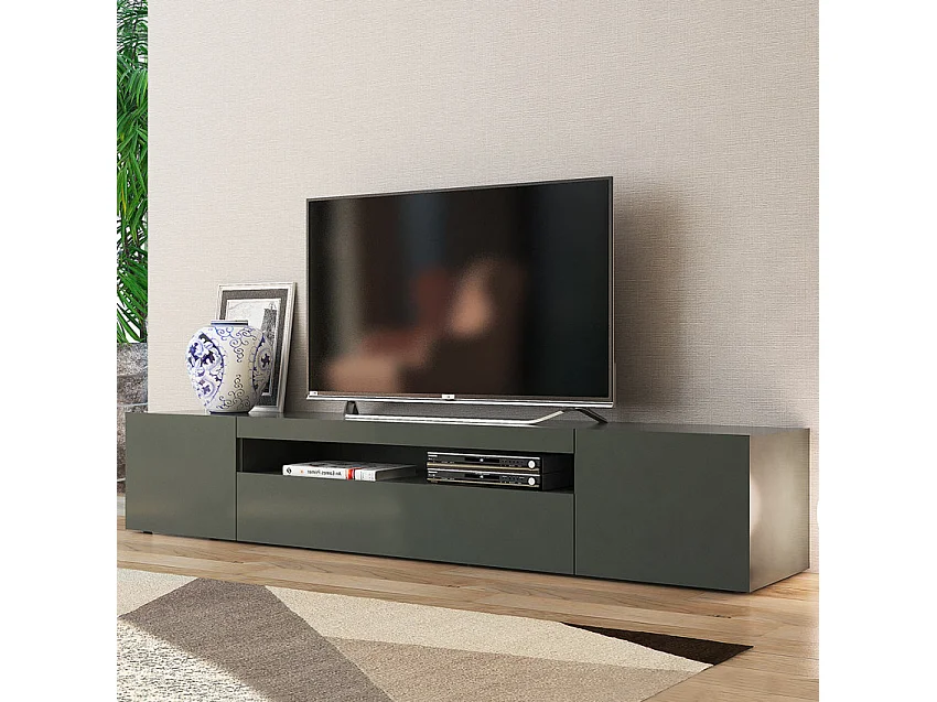Meuble TV avec portes et tiroirs à abattant 200 cm design Hikari