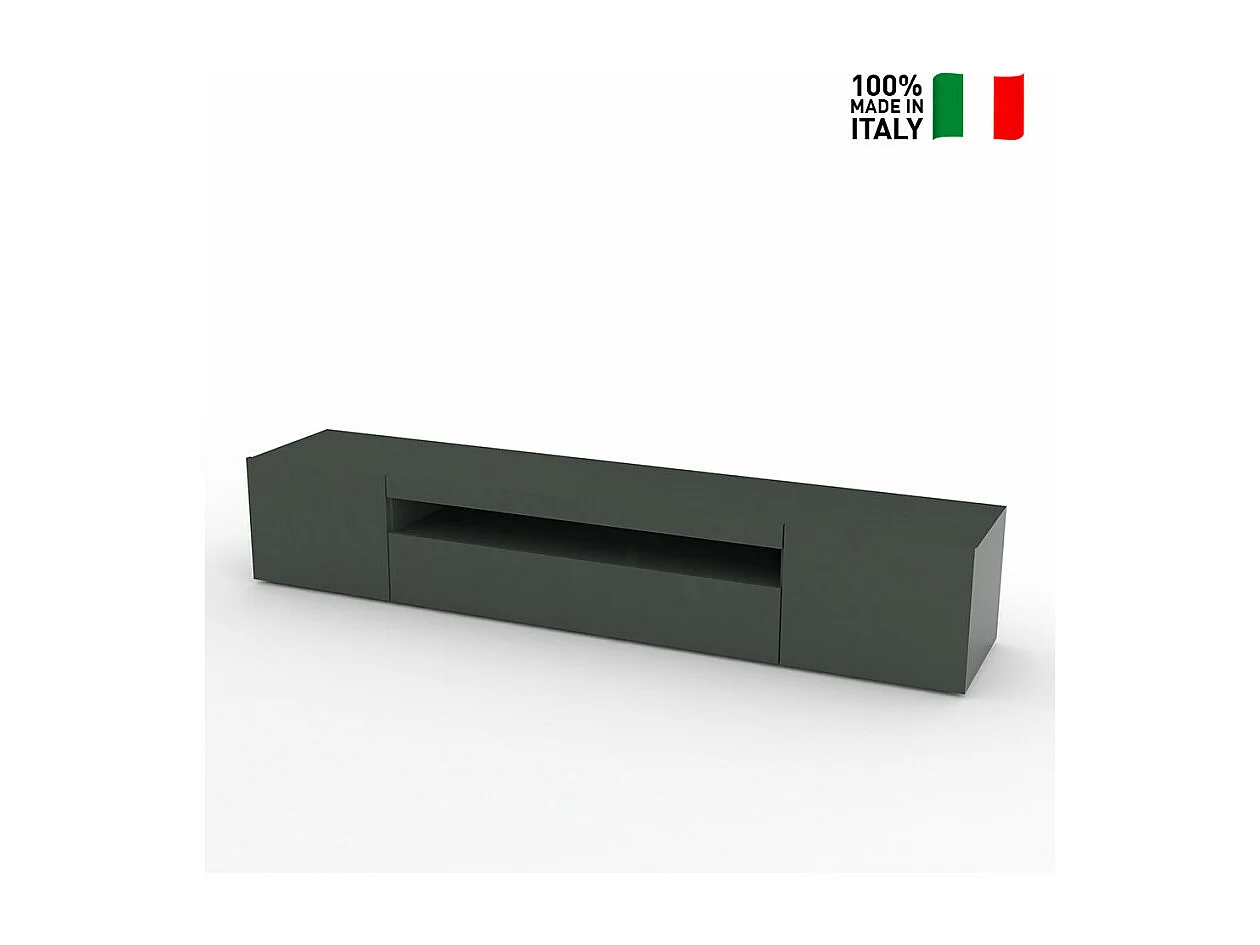 Meuble TV avec portes et tiroirs à abattant 200 cm design Hikari