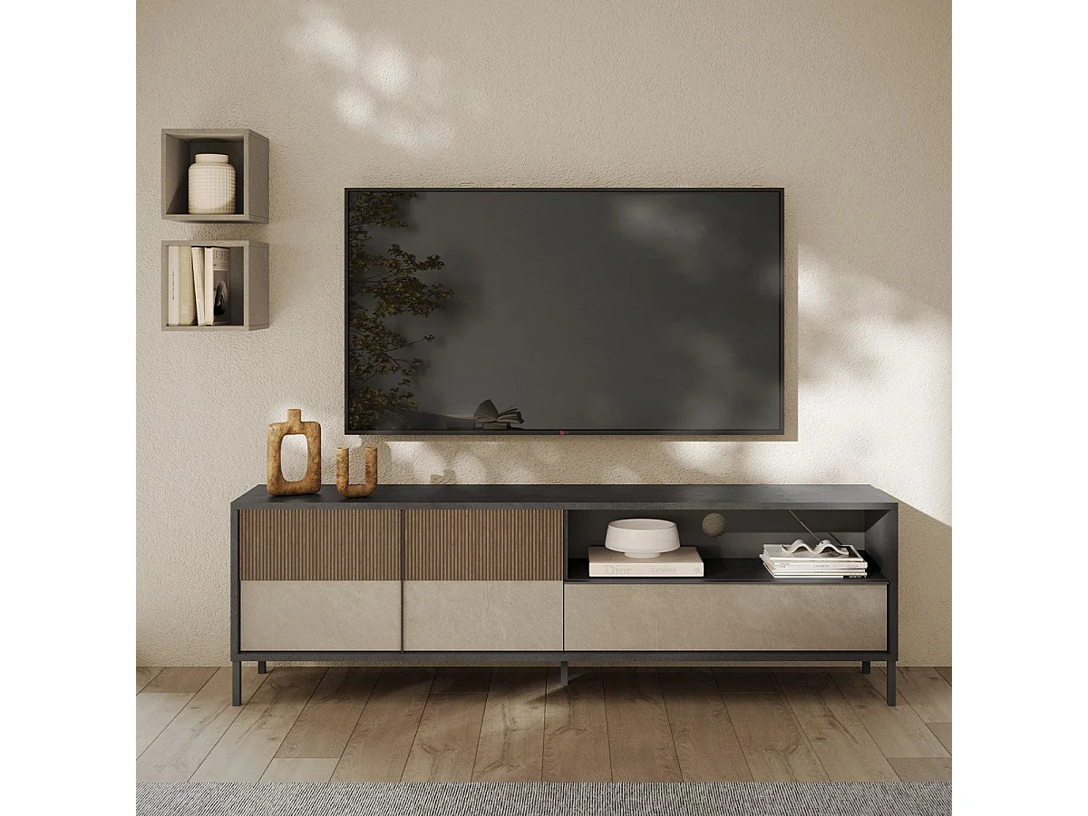 Gran mueble TV 2 puertas, 1 cajón y 1 nicho L206 cm - EVEREST