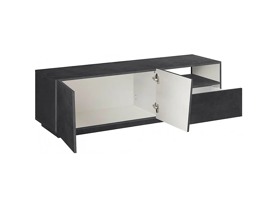 Meuble TV moderne avec portes coulissantes et tiroirs 150cm Flow