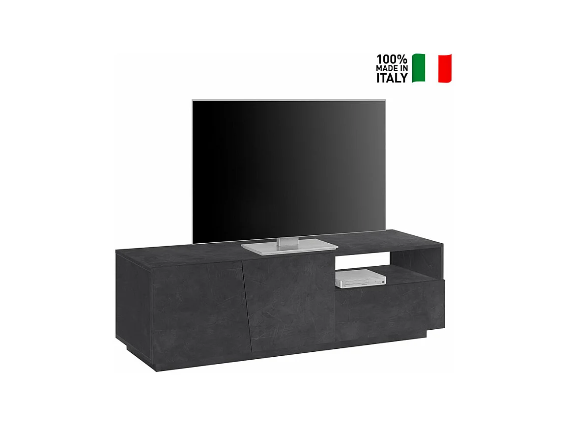 Meuble TV moderne avec portes coulissantes et tiroirs 150cm Flow