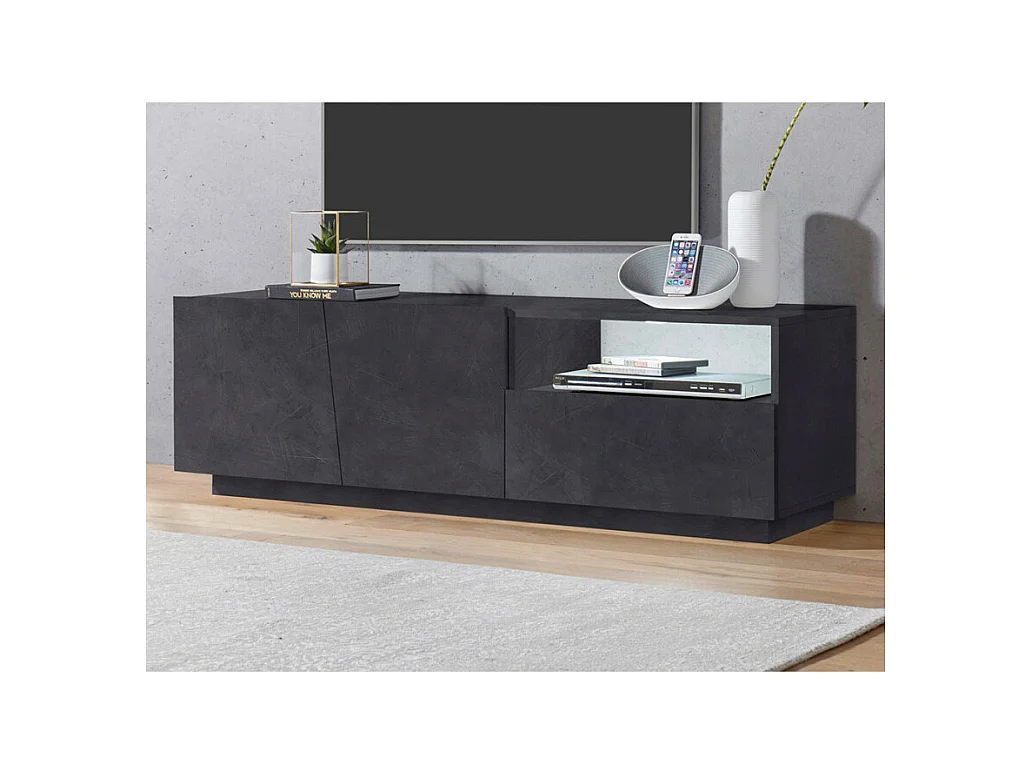 Meuble TV moderne avec portes coulissantes et tiroirs 150cm Flow