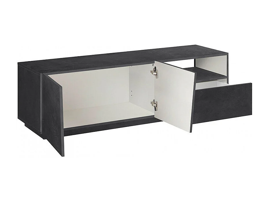 Meuble TV moderne avec portes coulissantes et tiroirs 150cm Flow