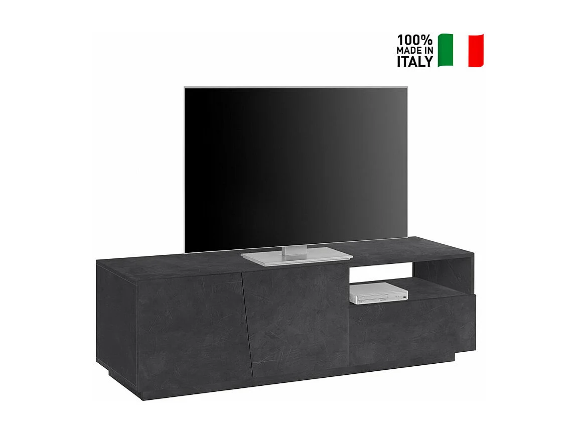 Meuble TV moderne avec portes coulissantes et tiroirs 150cm Flow