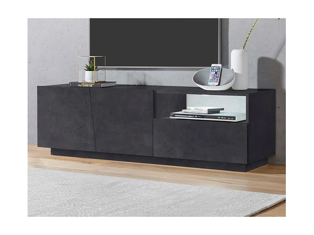 Meuble TV moderne avec portes coulissantes et tiroirs 150cm Flow