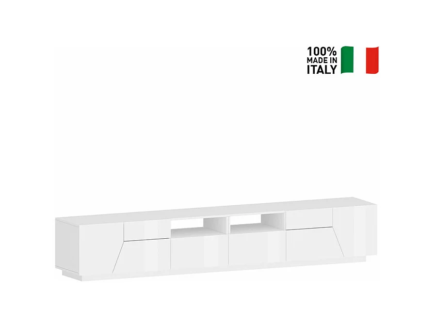 Mobile TV salotto moderno 260x43cm bianco lucido Modo