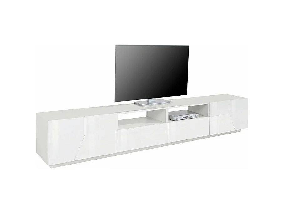 Mobile TV salotto moderno 260x43cm bianco lucido Modo
