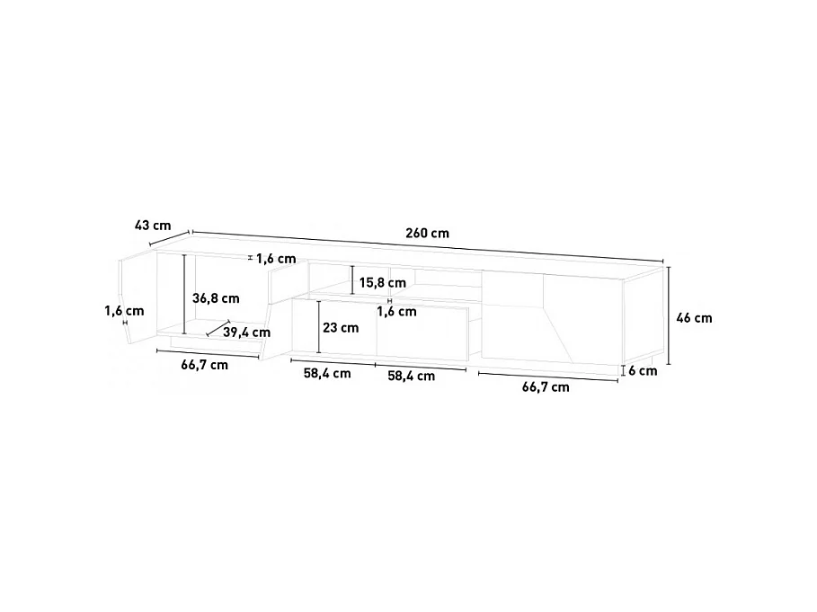Mobile TV salotto moderno 260x43cm bianco lucido Modo