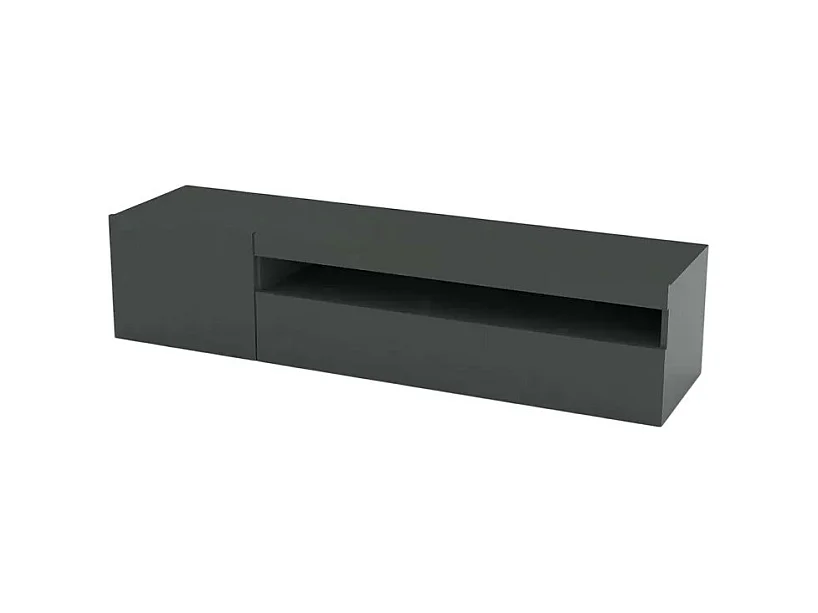 Meuble TV moderne porte et tiroir rabattable 150 cm Anthracite Linea