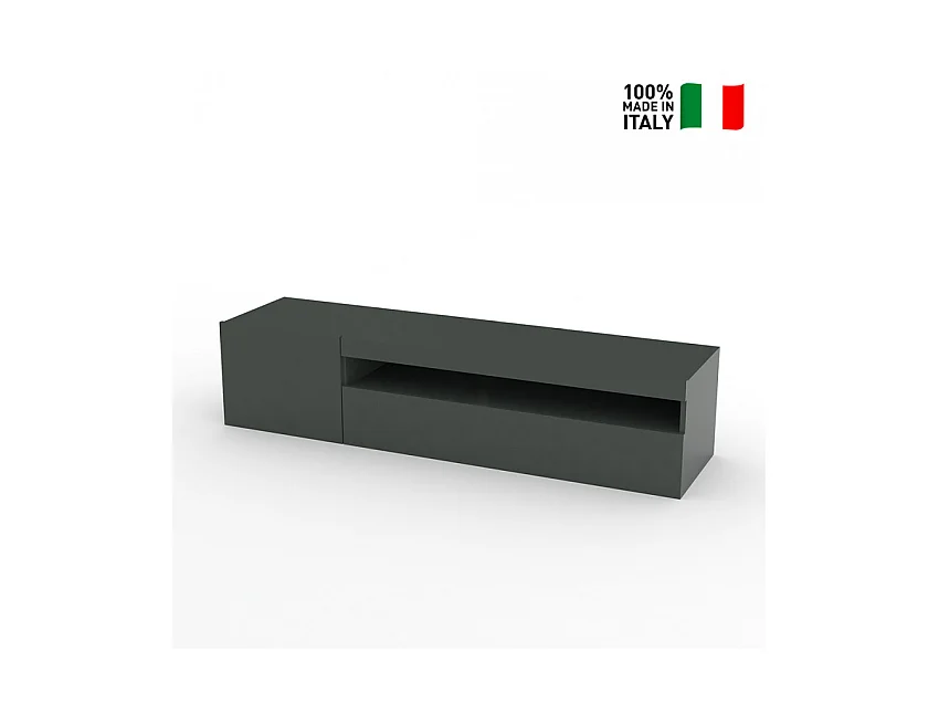 Meuble TV moderne porte et tiroir rabattable 150 cm Anthracite Linea