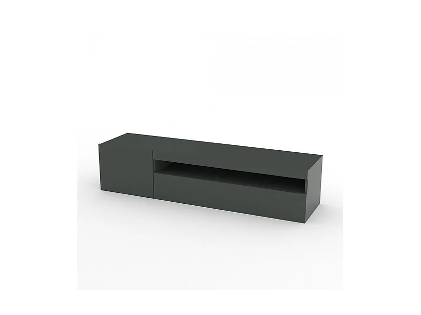 Meuble TV moderne porte et tiroir rabattable 150 cm Anthracite Linea