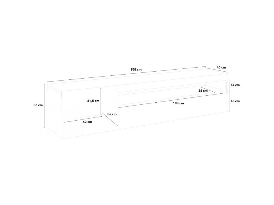 Meuble TV moderne porte et tiroir rabattable 150 cm Anthracite Linea
