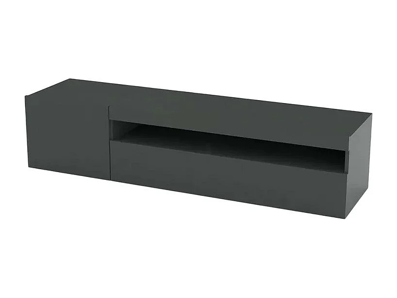 Meuble TV moderne porte et tiroir rabattable 150 cm Anthracite Linea