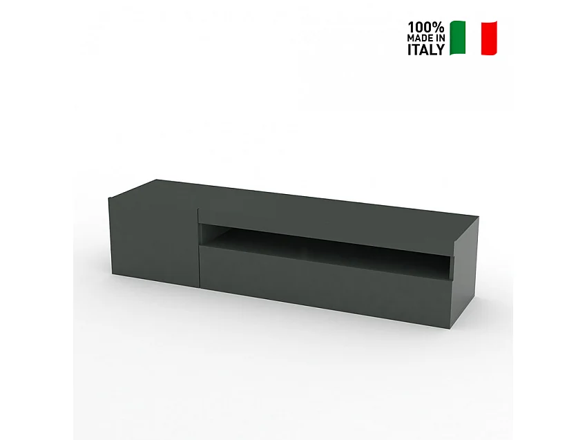 Meuble TV moderne porte et tiroir rabattable 150 cm Anthracite Linea