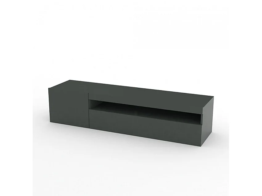 Meuble TV moderne porte et tiroir rabattable 150 cm Anthracite Linea