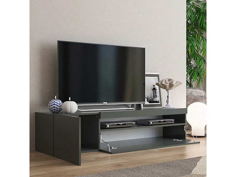 Meuble TV moderne porte et tiroir rabattable 150 cm Anthracite Linea