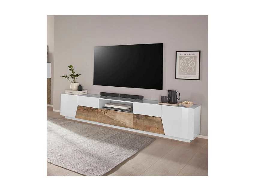 Mobile TV 220x43cm muro legno bianco salotto moderno Kronos