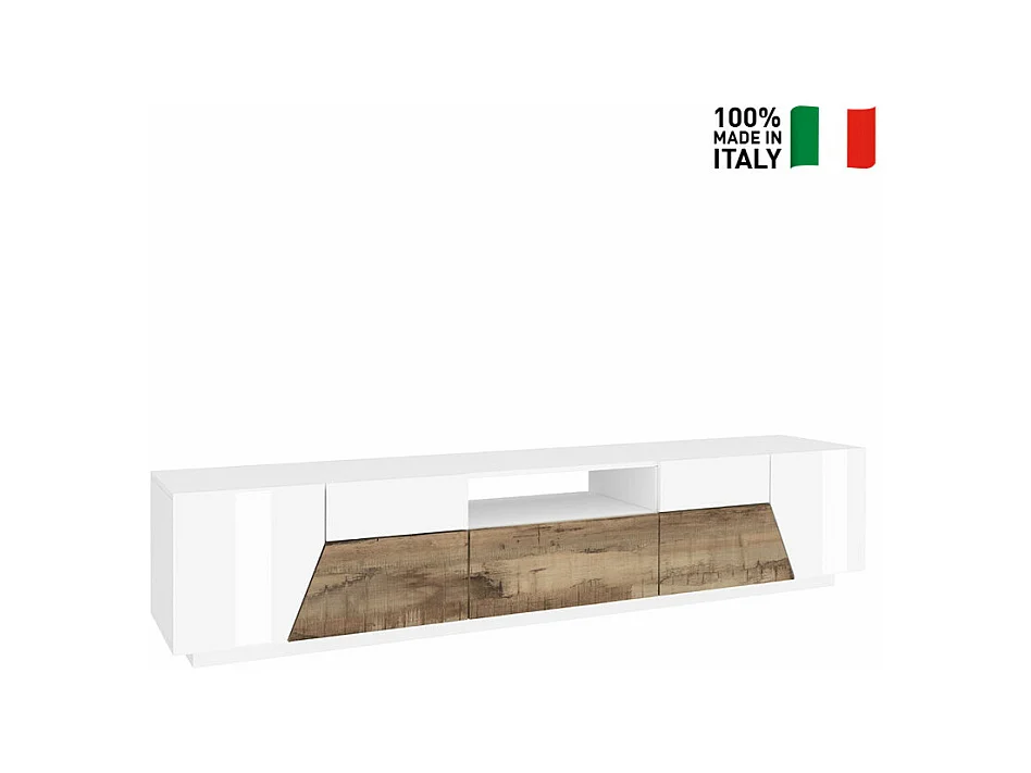 Mobile TV 220x43cm muro legno bianco salotto moderno Kronos