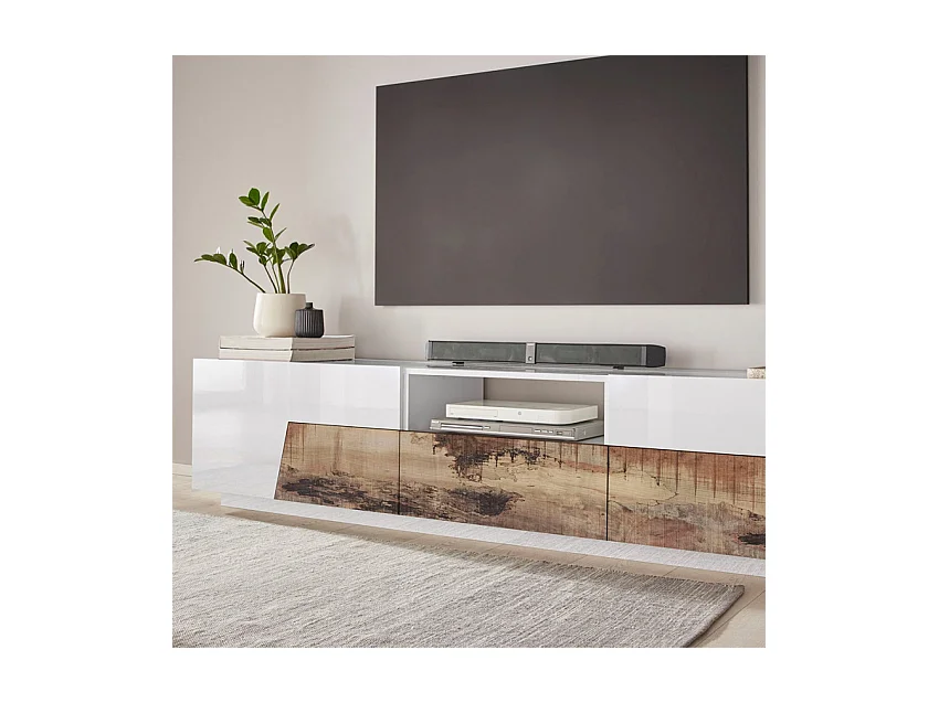 Mobile TV 220x43cm muro legno bianco salotto moderno Kronos