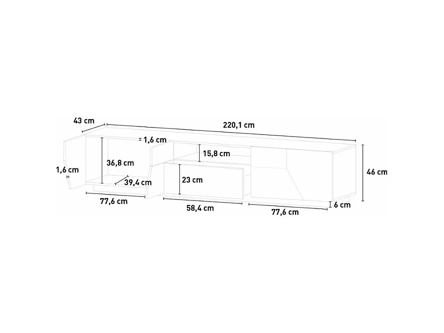 Mobile TV 220x43cm muro legno bianco salotto moderno Kronos