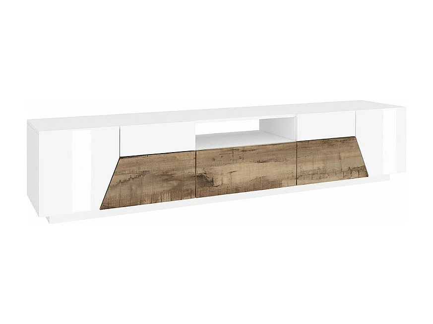 Meuble TV 220x43cm mur bois blanc salon moderne Kronos