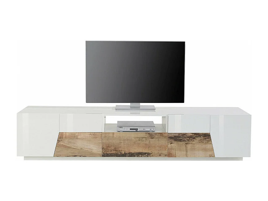 Meuble TV 220x43cm mur bois blanc salon moderne Kronos