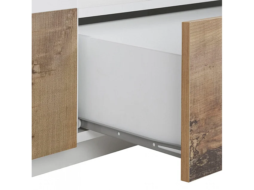 Meuble TV 220x43cm mur bois blanc salon moderne Kronos
