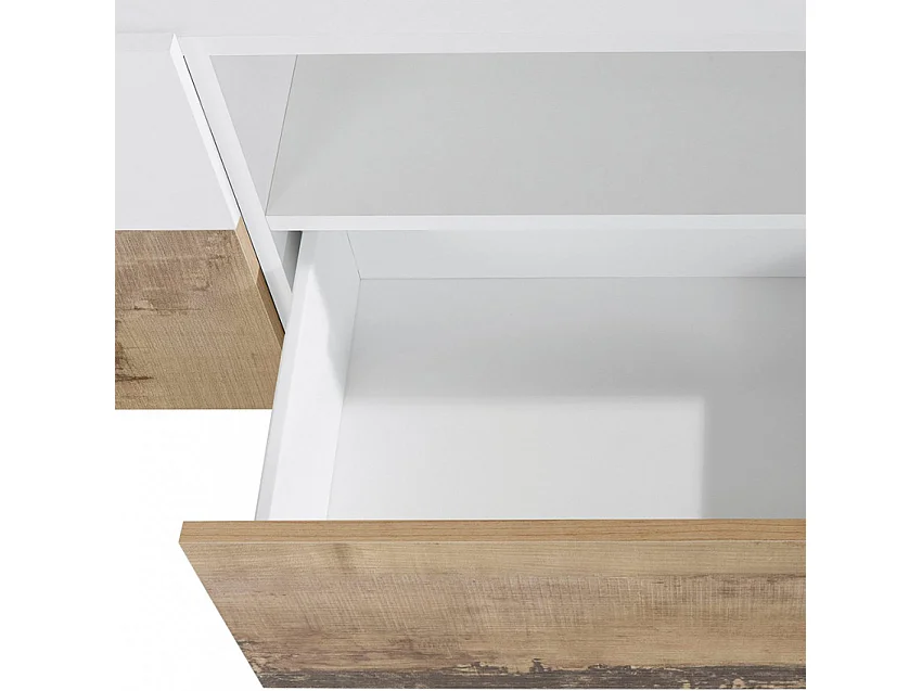 Meuble TV 220x43cm mur bois blanc salon moderne Kronos