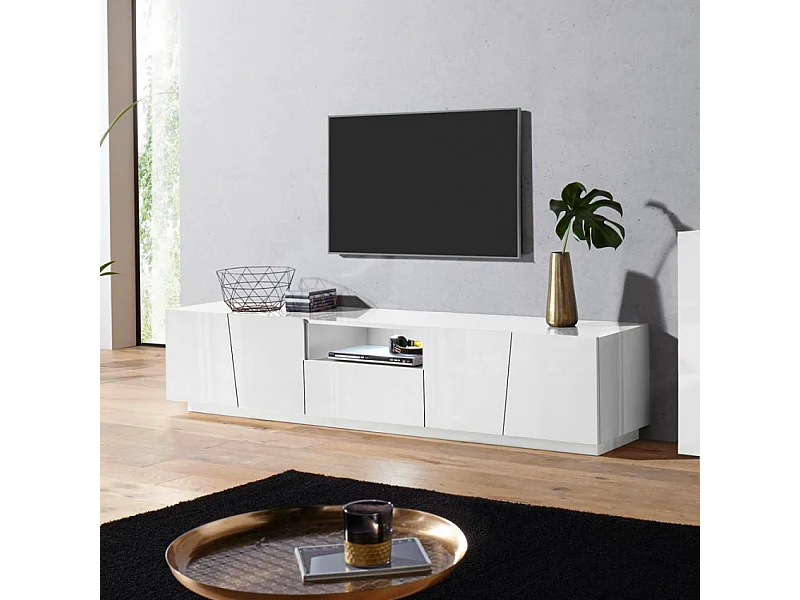 Mobile TV design 4 porte cassetto scorrevole bianco Slide