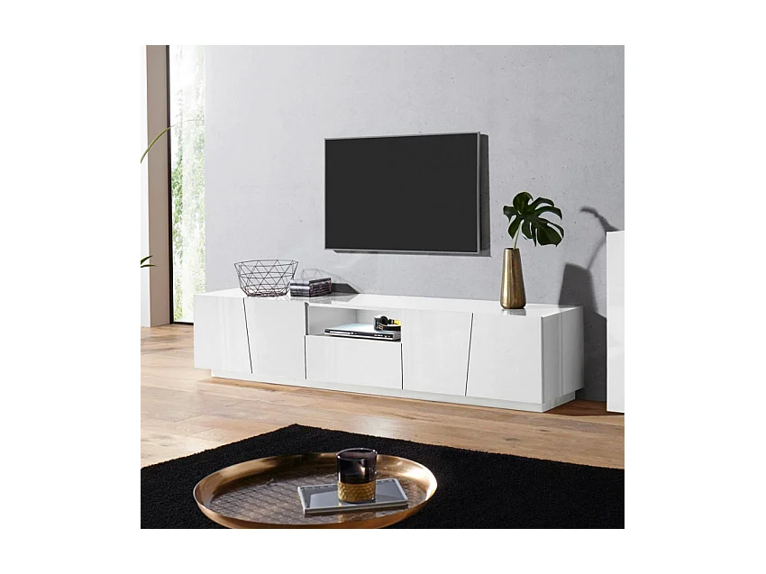 Mobile TV design 4 porte cassetto scorrevole bianco Slide