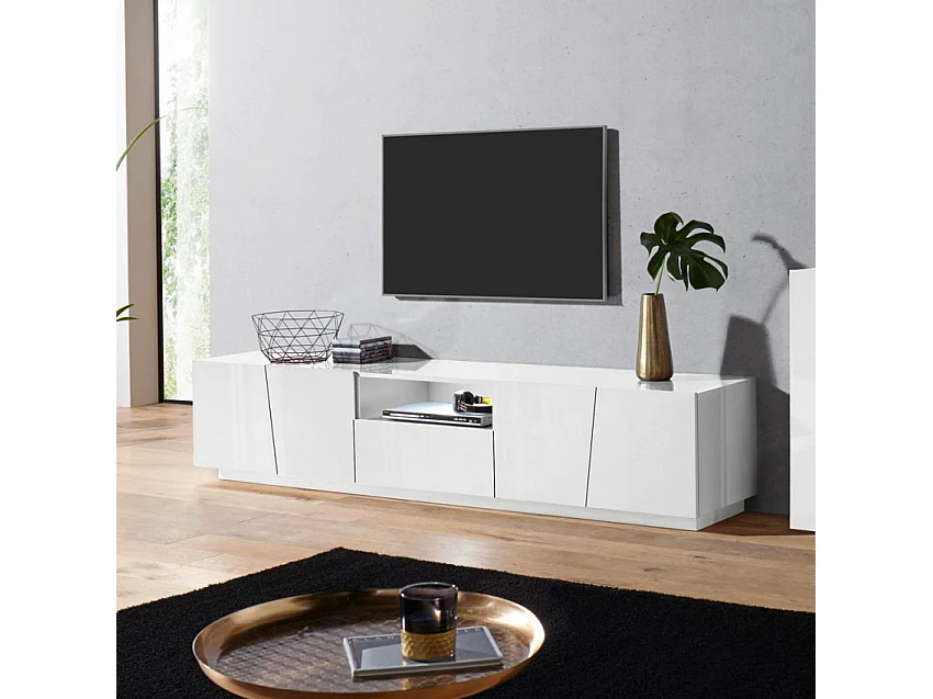 Mobile TV design 4 porte cassetto scorrevole bianco Slide