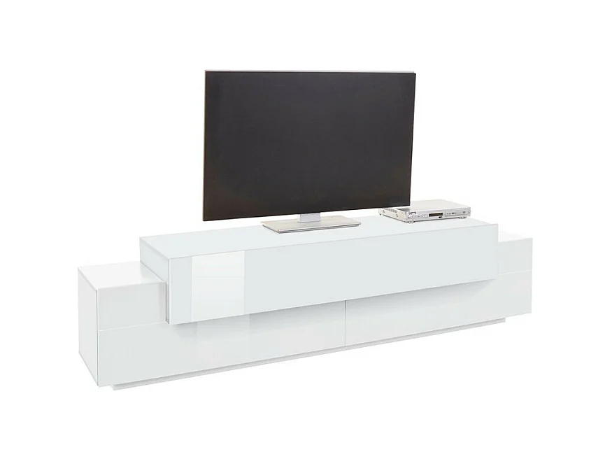 Meuble TV de salon blanc 200cm 4 armoires et 3 portes Ronda