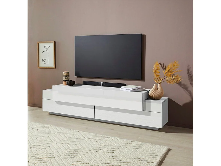 Mobile TV da salotto bianco 200cm 4 armadietti e 3 porte Ronda