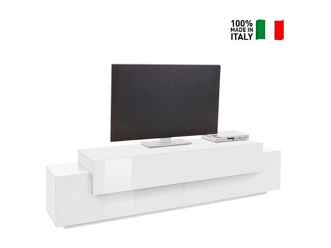 Mobile TV da salotto bianco 200cm 4 armadietti e 3 porte Ronda