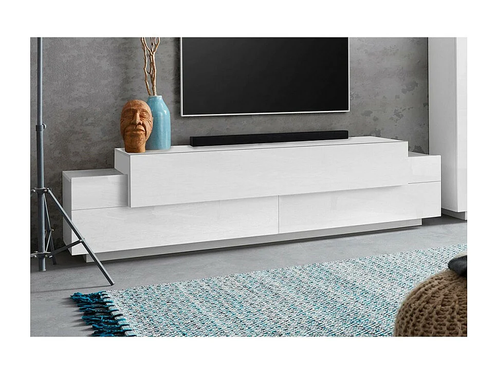 Mobile TV da salotto bianco 200cm 4 armadietti e 3 porte Ronda