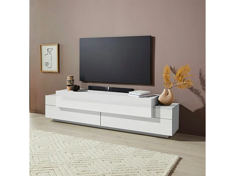 Mobile TV da salotto bianco 200cm 4 armadietti e 3 porte Ronda